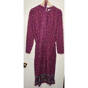 Vintage MALOUF Multicolor Prairie Boho Dress with Belt Tall Size 12